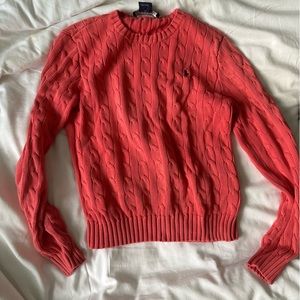 Coral red ralph Lauren cable knit sweater